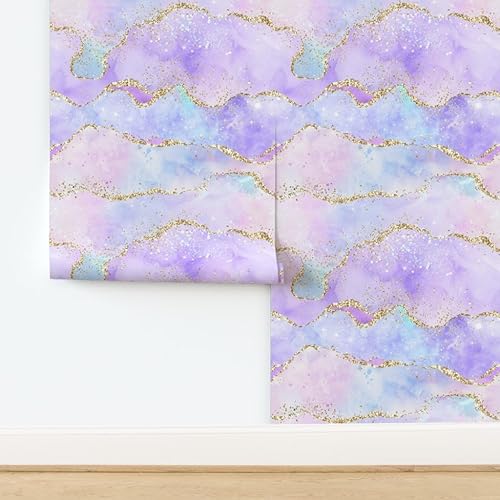 Miniatura 4 de Papel tapiz para despegar y pegar, acuarela pastel, lila, morado, lavanda, azul, púrpura, nubes, cielo, extraíble, personalizable, por Spoonflower