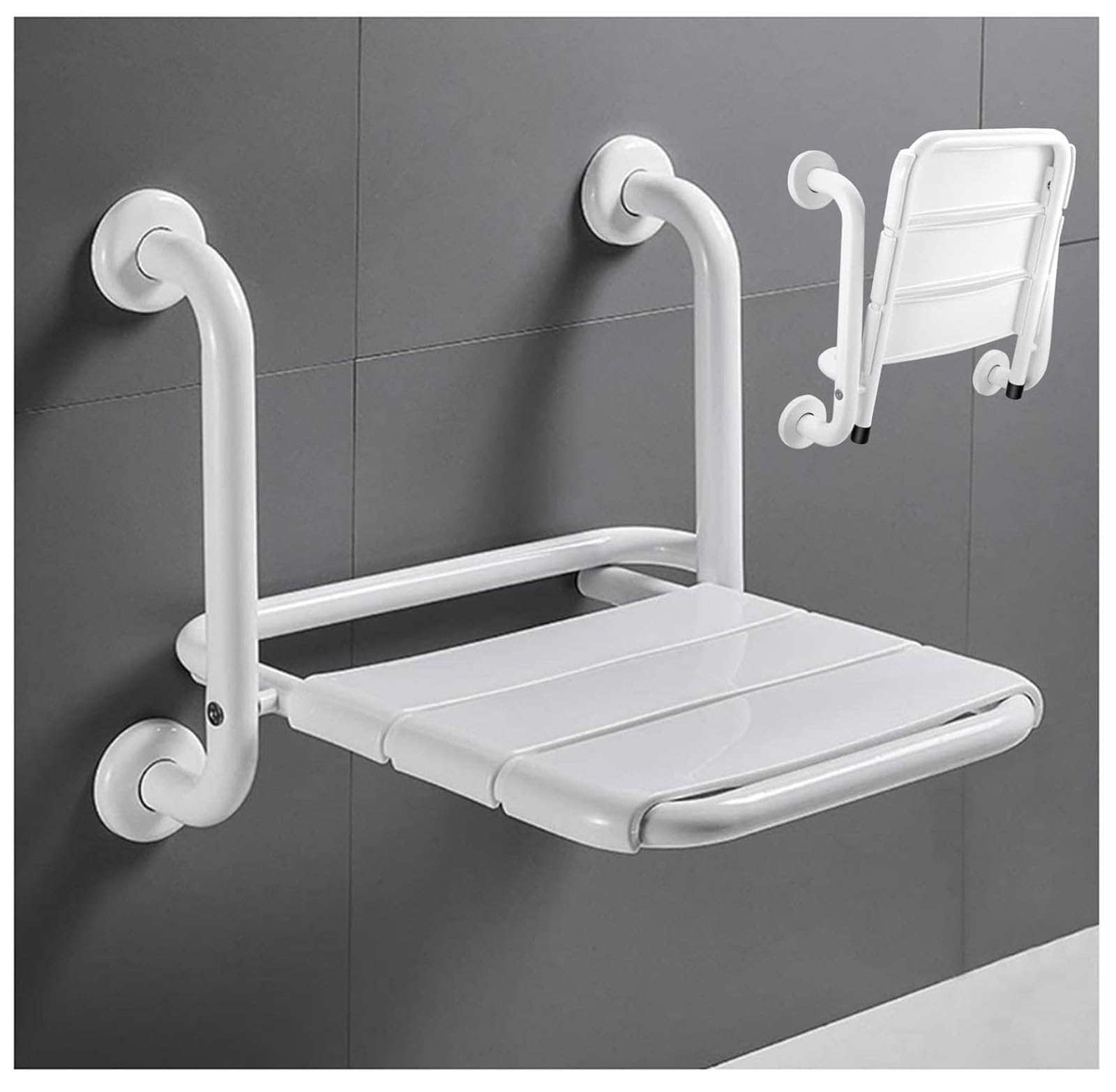Taburete de Ducha Asiento de Ducha Plegable con Asas Asiento de baño abatible montado en la Pared Silla de baño atornillable Taburete Banco de Ducha de baño Ayudas para bañarse para Ancianos