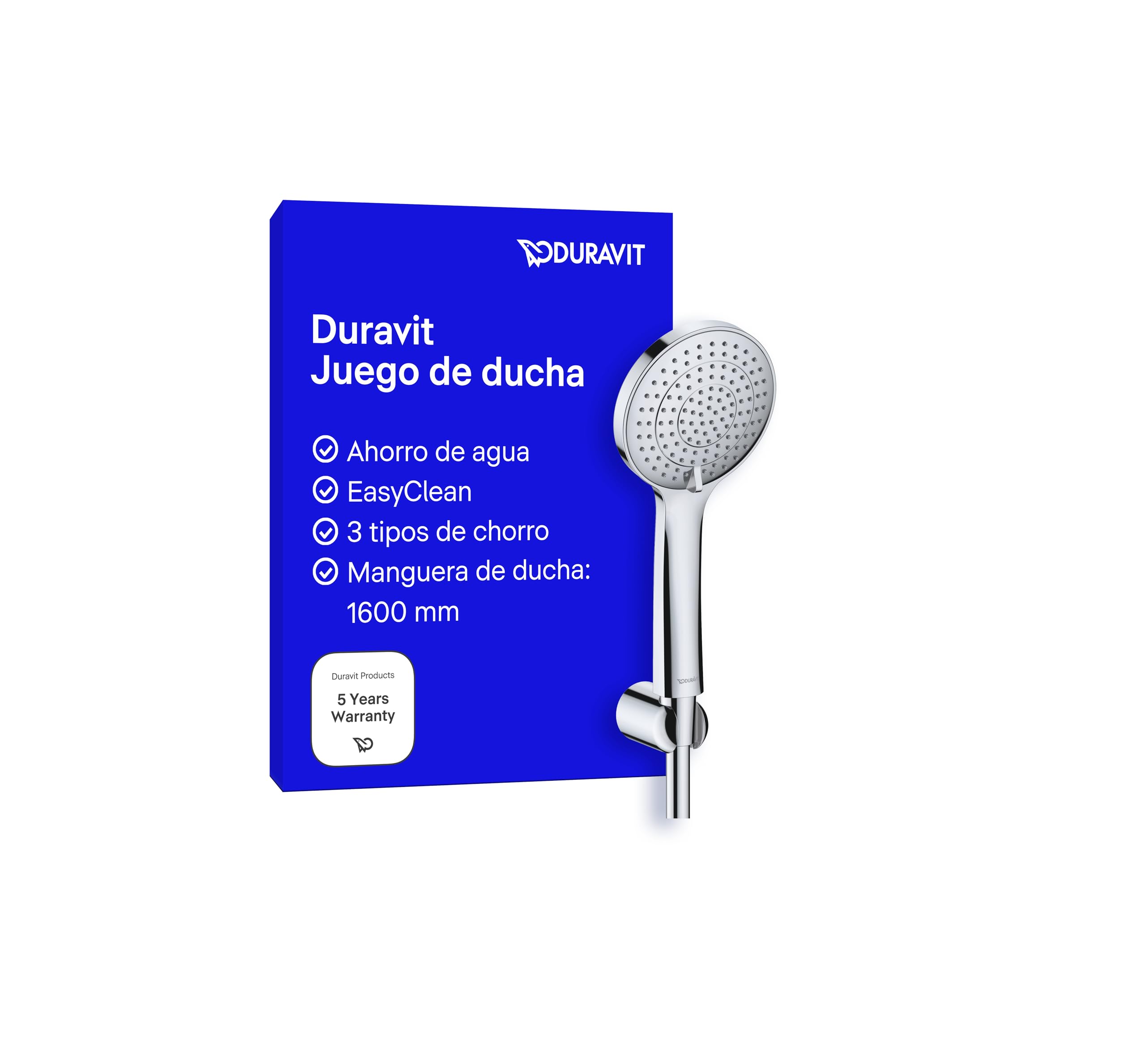 Duravit Juego de ducha universal, alcachofa de ducha redonda (Ø 110 mm), codo de conexión a la pared, manguera de ducha flexible, cromo