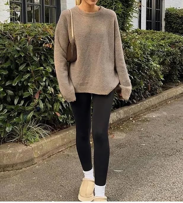 Women Solid Round Neck Sweater Pullover Casual Long Sleeve Loose Warm Knitwear Jumpers Top4