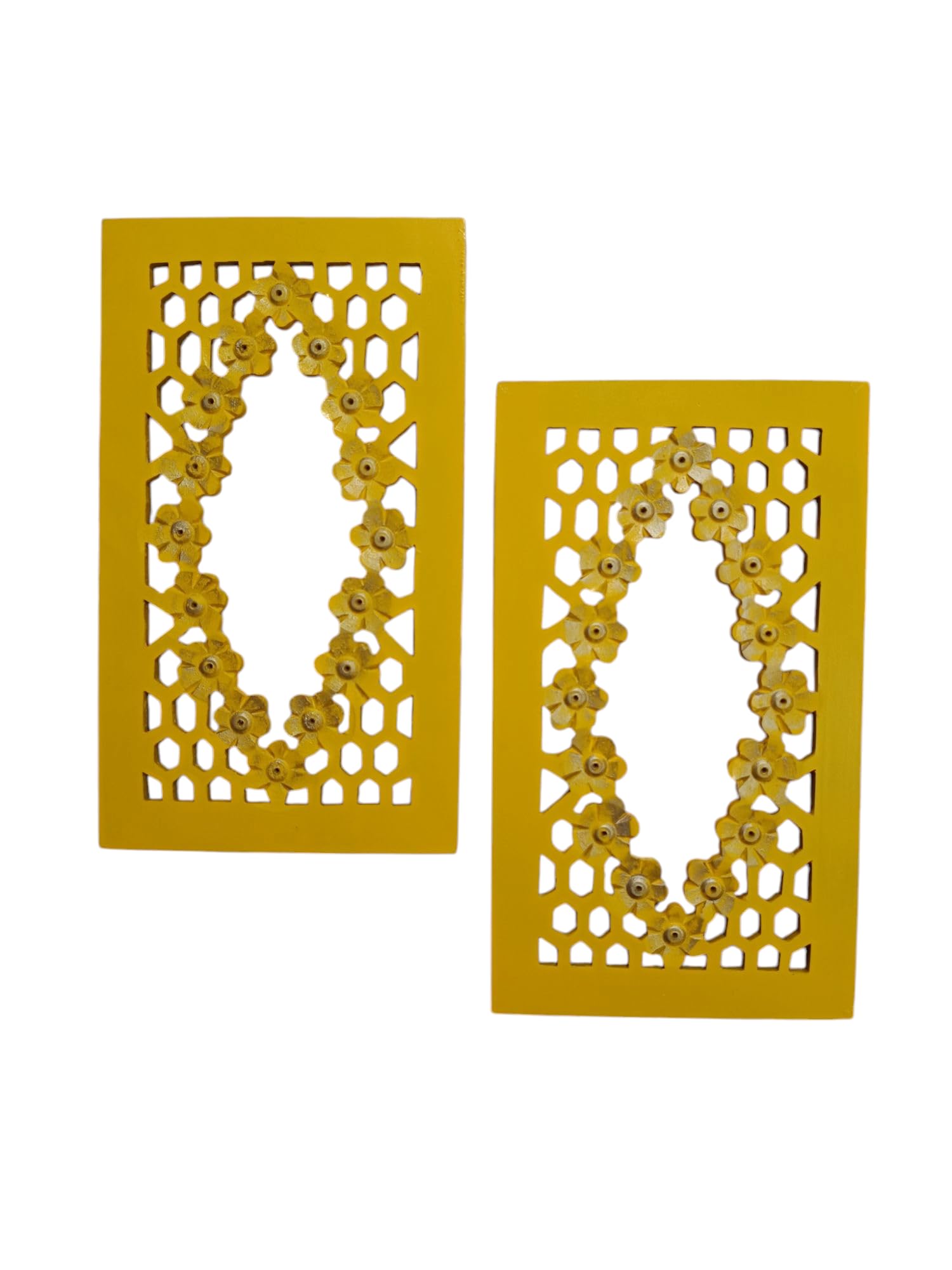 Yellow Wooden Wall Hanging Mirror Frame – Hand Carved Flower Design Jharokha Style | 12 x 9 Inch Decorative Wall Mirror for Living Room, Bedroom & Home Décor (2)