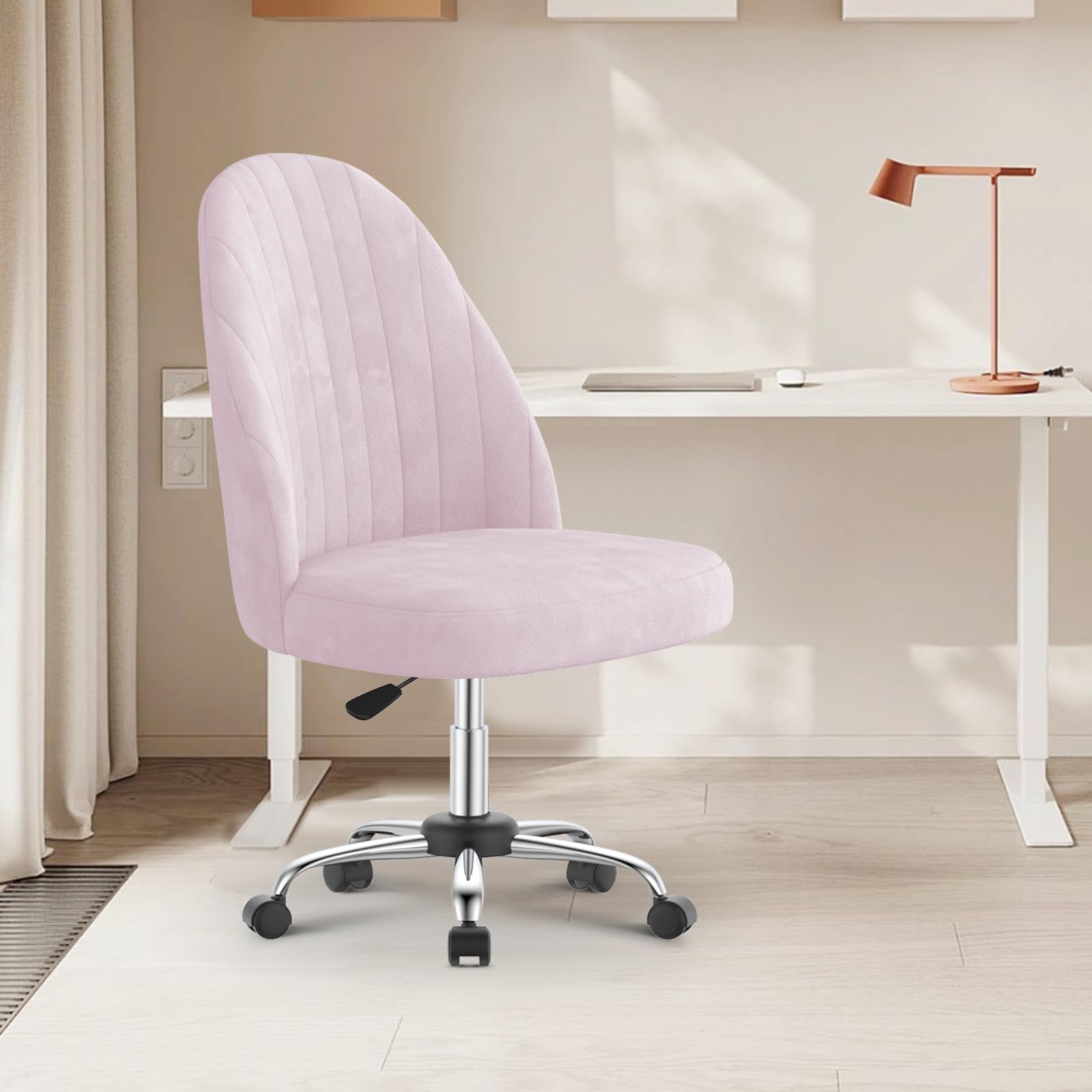 naspaluro Silla De Oficina En Casa, Silla De Escritorio, Silla Tocador Regulable En Altura, Resistente Terciopelo Transpirable, para Estudio, Dormitorio, Estudio (Rosa, Small)