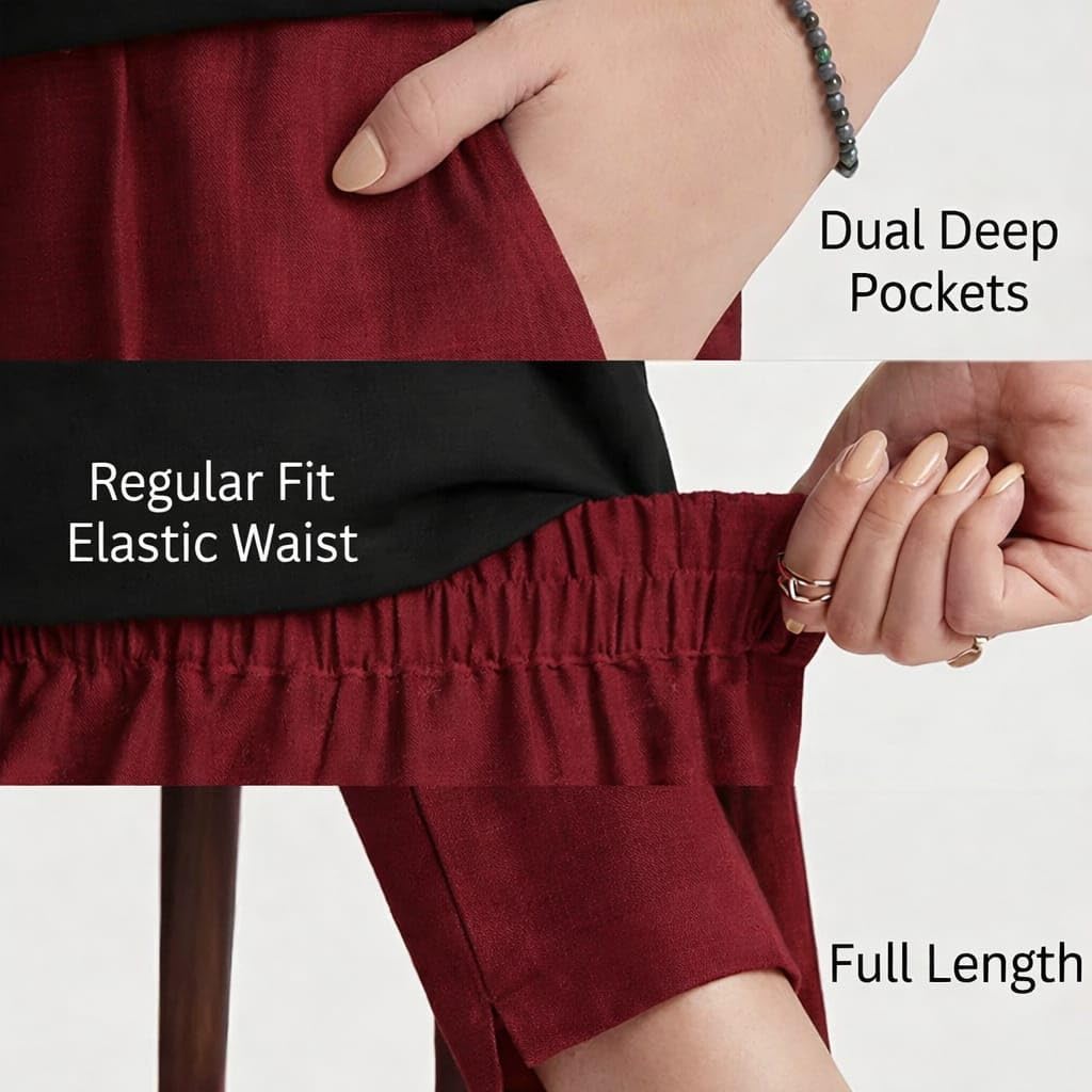 DIGITAL SHOPEE Trouser Cotton Pants for Woman | Straight Cigarette Pant | Regular Fit for Office School Formal Casual Daily Use Maroon L 2