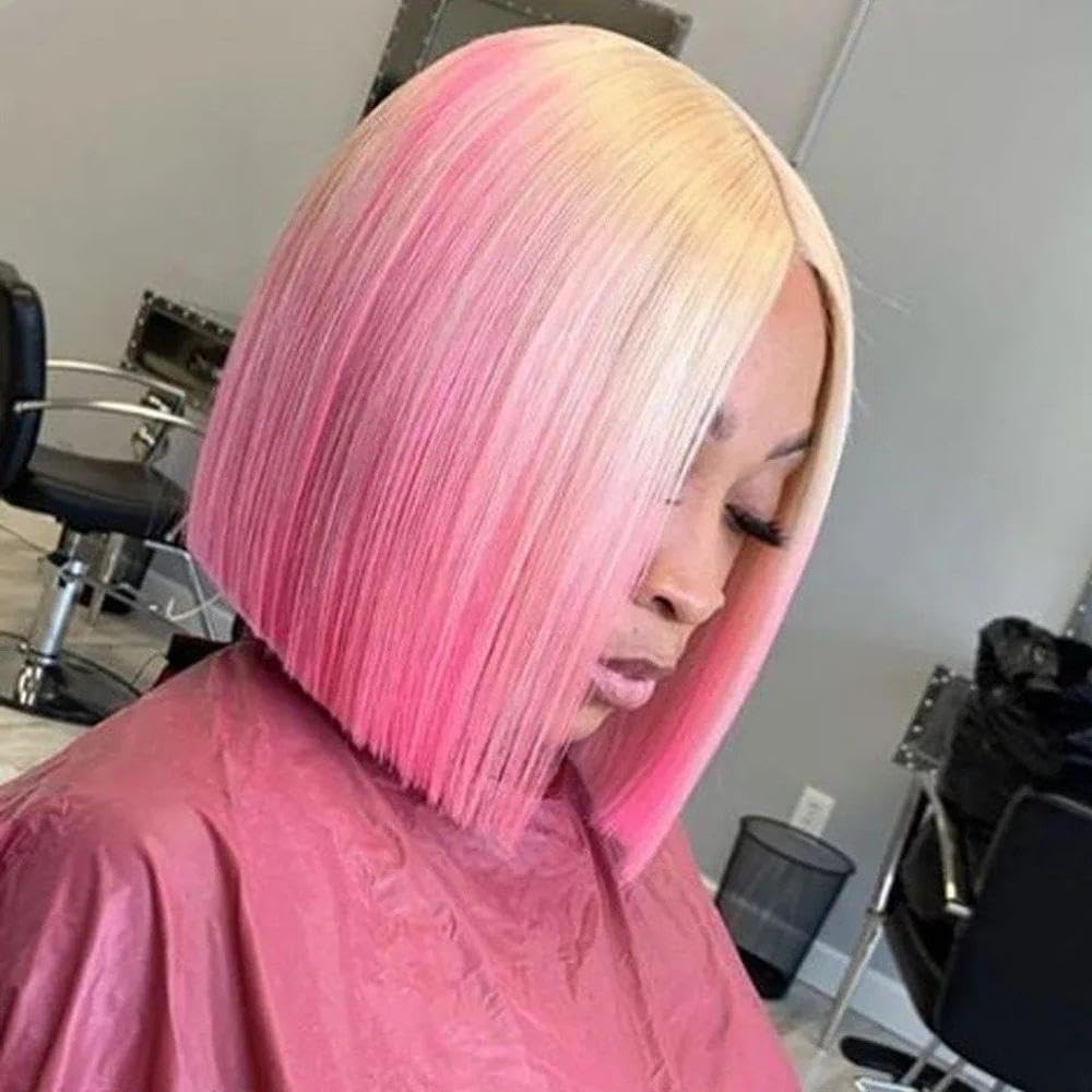 Haarpflege Ombre Rosafarbene Kurze Gerade Bob Perücke 13 X 4 Spitzenfront Echthaarperücken Vorgezupft