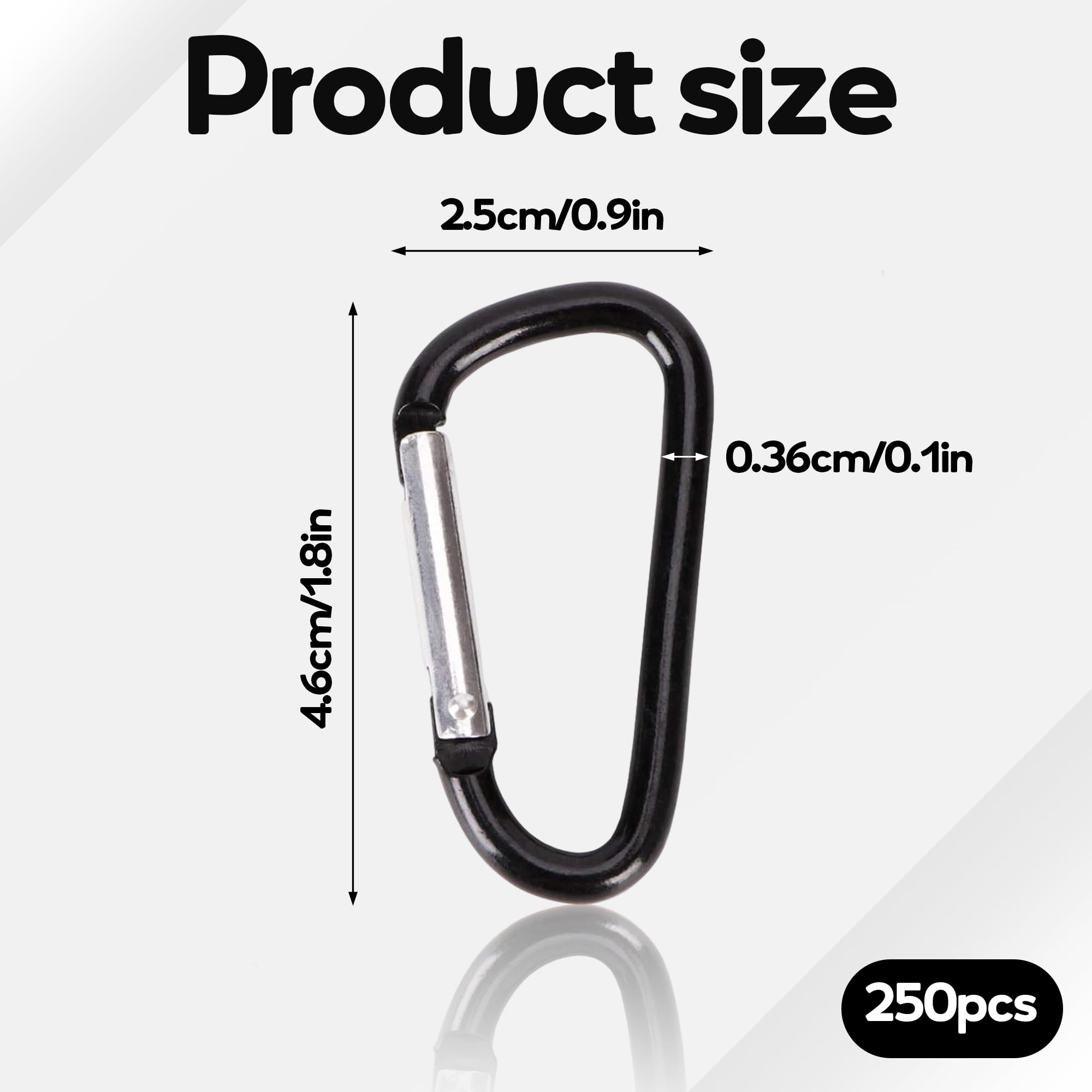 250 szt. 5 cm karabińczyk luzem klips ze stopu aluminium małe karabińczyki brelok w kształcie litery D sprężynowy karabińczyk klucze wiszące kemping wędrówki podróże wędkarstwo zajęcia na świeżym