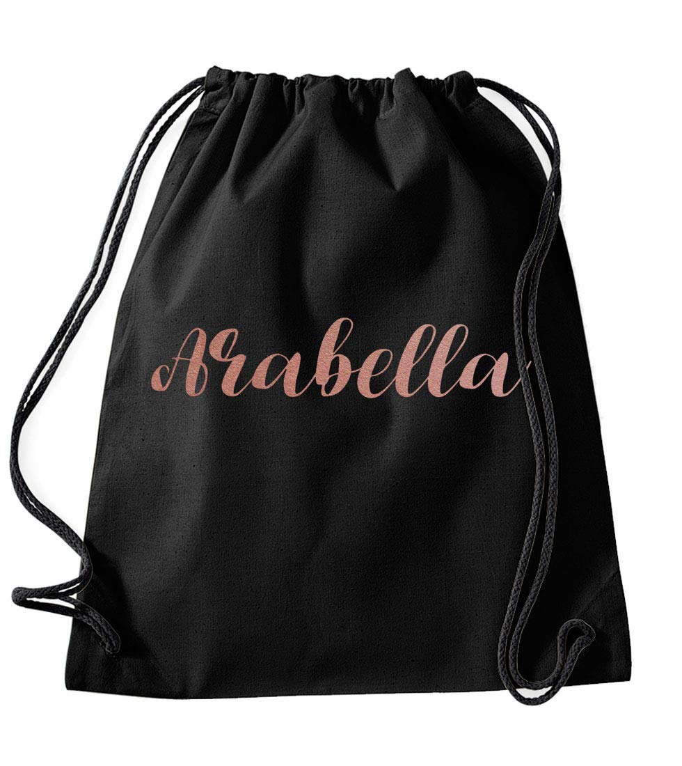 Daytripper Arabella Personalised Gym Bag School PE Kit In Black Colour Glitter Or Metallic Print Birthdays Gymnastics Swimming Christmas-Medium-Rose