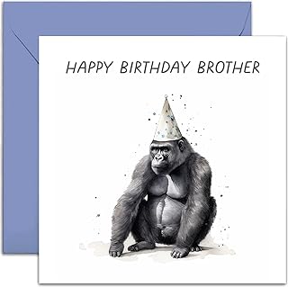 Old English Co. Funny Birthday Card for Brother - Party Gorilla Birthday Greeting Card for Him Men - Humorous Birthday Card for Brother from Sister or Sibling | Blank Inside with Envelope…
