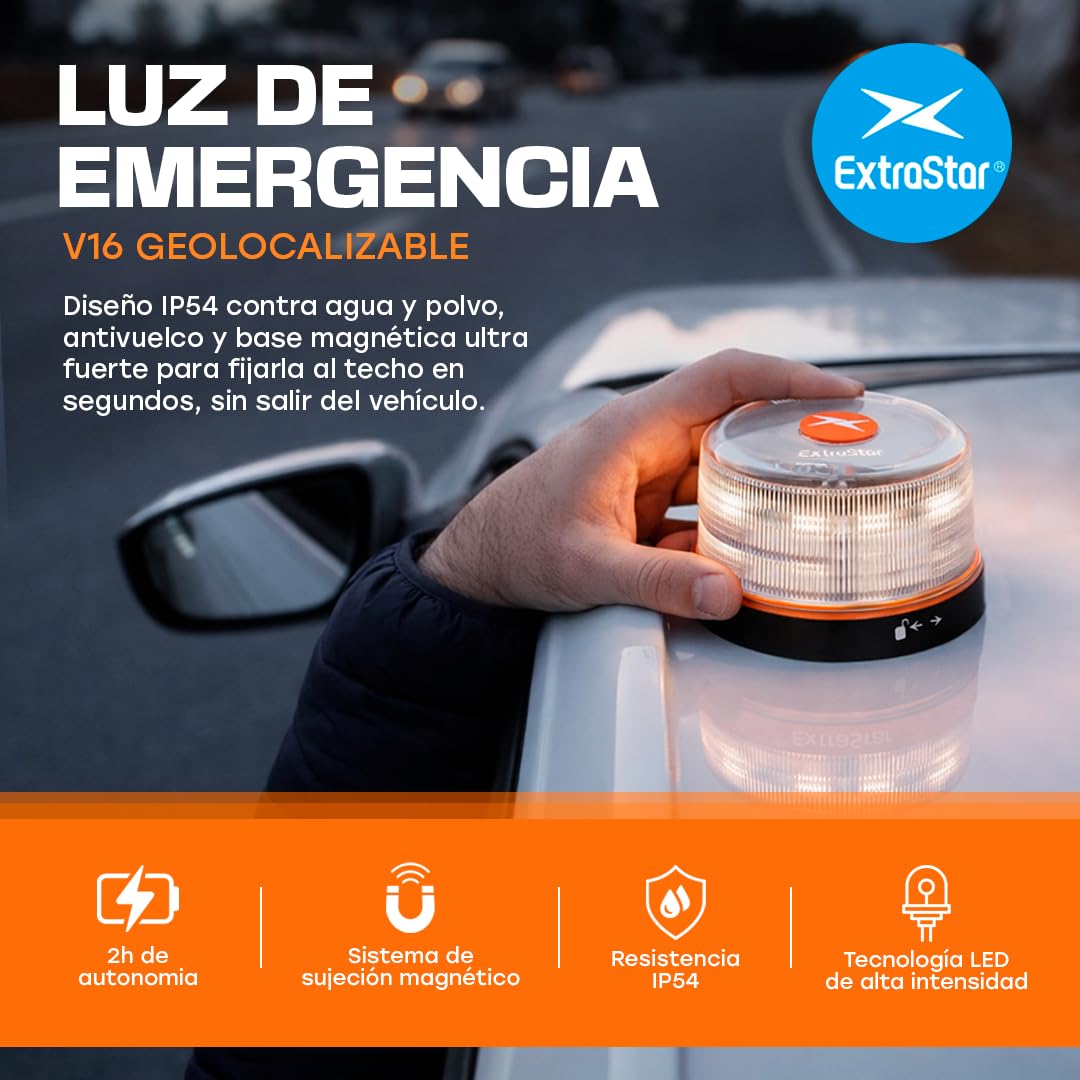 WEIDA Baliza V16 Geolocalizable para Coche | Luz de Emergencia Homologada DGT 3.0 | Señalización Vial con Base Magnética | Autonomía hasta 2 Horas | Resistencia IP54 (2 UNIDADES)