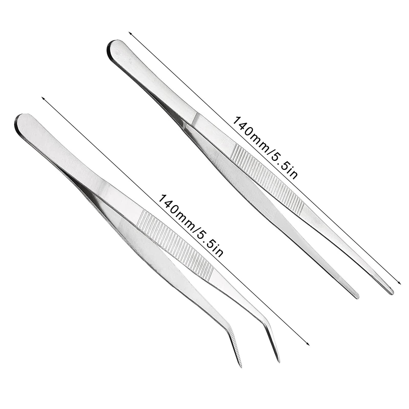 FYHJNC Bent Tweezers, 14cm/5.5in Stainless Steel Professional Non-Slip Short Straight & Curved Tweezers - Image 2