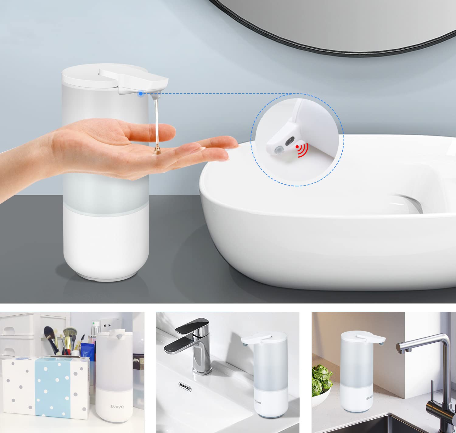 Bernstein Dispenser di sapone automatico SP1 con sensore, senza contatto, 250 ml, classe di protezione IPX6, dosatore automatico, dispenser di sapone bianco
