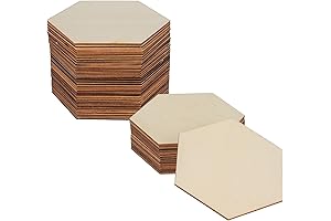 50PCS Unfinished Blank Wood Pieces, 4 Inch Natural Hexagon Wooden Slices Cutouts...