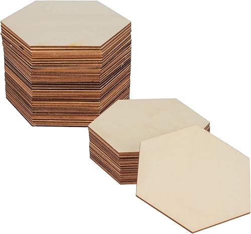 50 piezas de madera en blanco sin terminar, de 4 pulgadas de hexágono natural, recortes de madera para manualidades, pintura de pirógrafo, manchado,