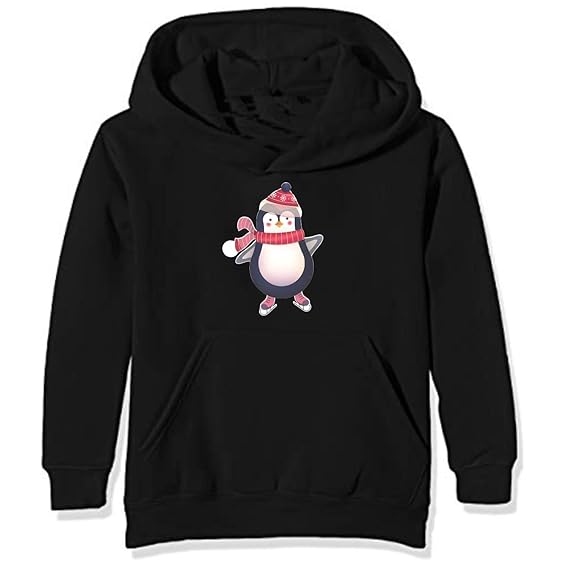 Hopcara Kids Unisex Winter Hoodie Cute Bird Sweatshirt Black with Kangaroo Pockets