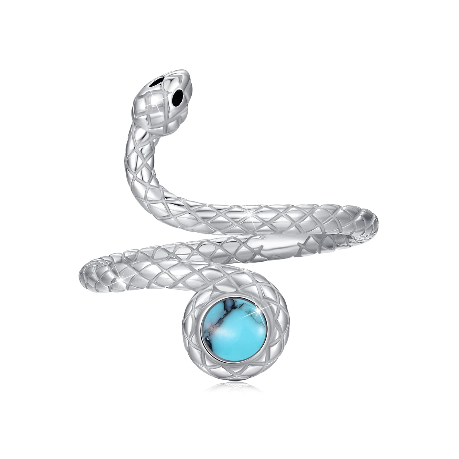 JFASHOP Anillos de serpiente de plata de ley 925 con ajuste abierto, anillos de serpiente para mujer, anillos de animales, joyería punk, turquesa, regalos de San Valentín para hombres y niñas, Plata de ley