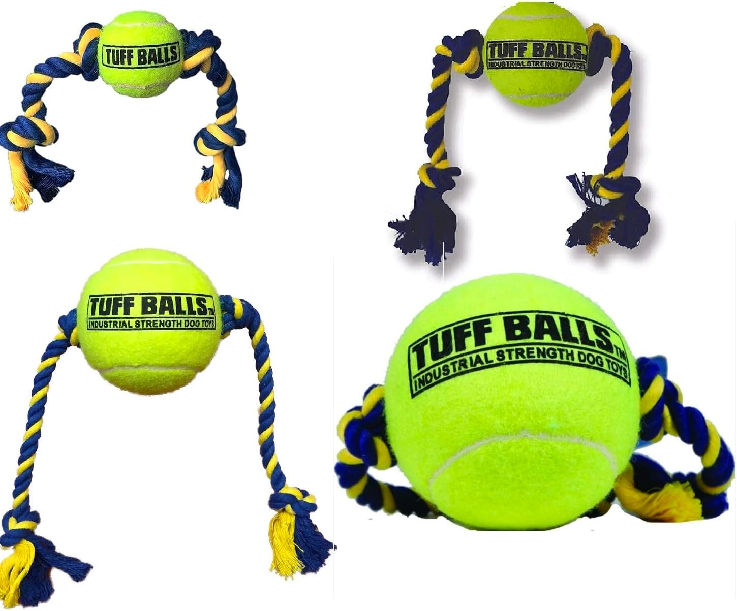 Dog Toys Interactive Rope and Tennis Ball Tough Play Fetch Catch Tug for Little to Big Breeds Horses and Donkey Love The Mega Size (Full Set of All 4 Sizes)