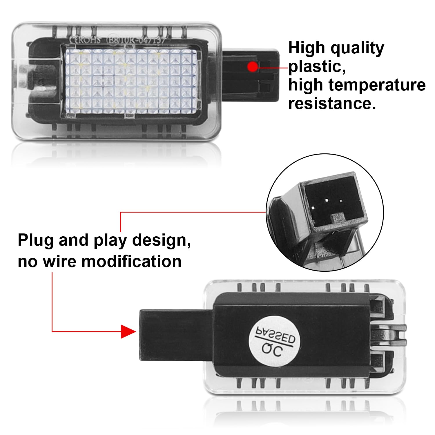 WinPower LED Samochód Światło na nogi Żarówka pod drzwiami Lampa bagażowa 6000K biały oświetlenie schowku na rękawiczki Kompatybilny z Volvo V40/V40CC V60 S60/80 XC40/60/90 itp., 2 sztuki
