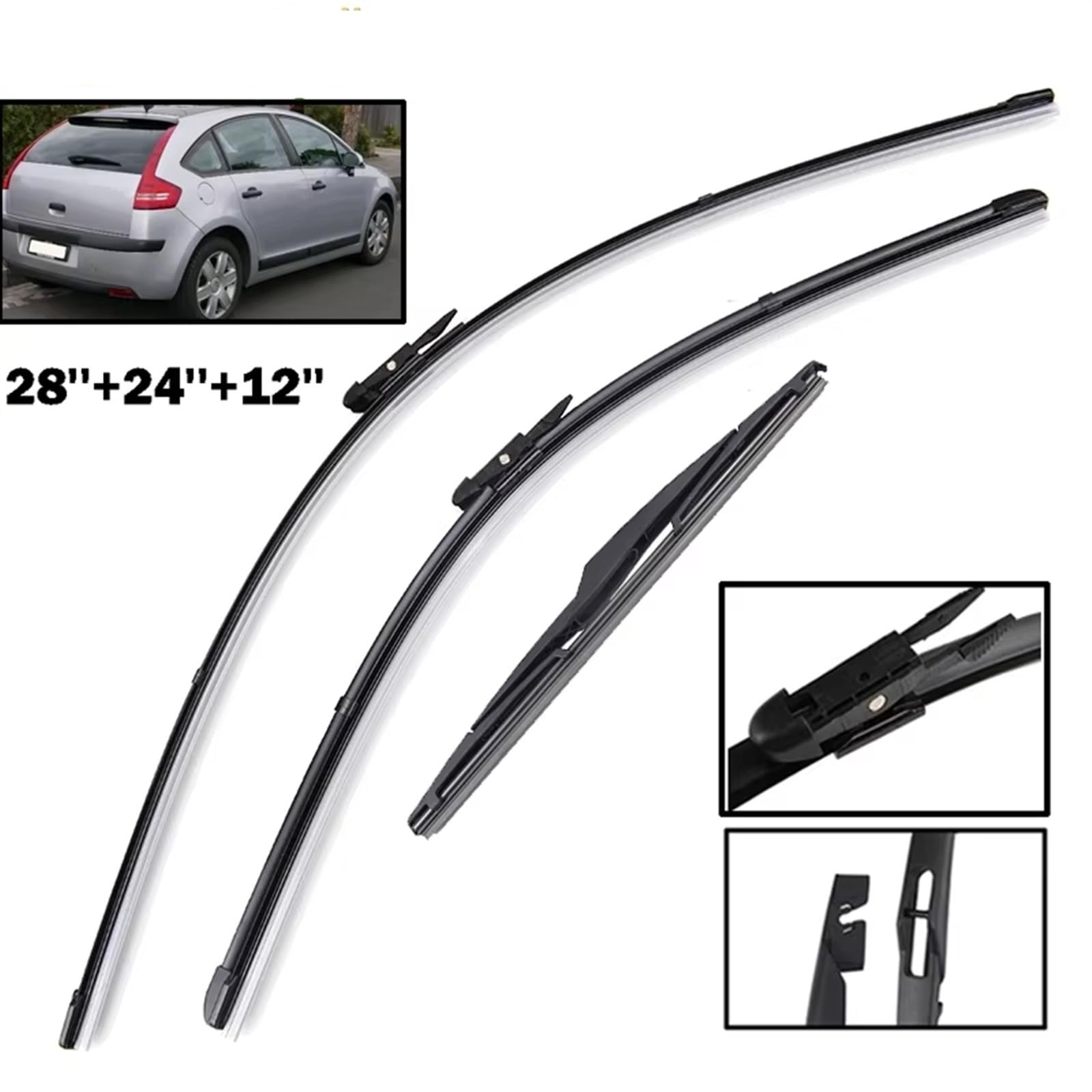 tergicristalli per Auto Compatibile con Citroen per C4 Hatchback 5 Porte Lunotto Anteriore Posteriore 2004 2005 2006 2007 2008 2009 2010 Spazzole Tergicristallo per Parabrezza