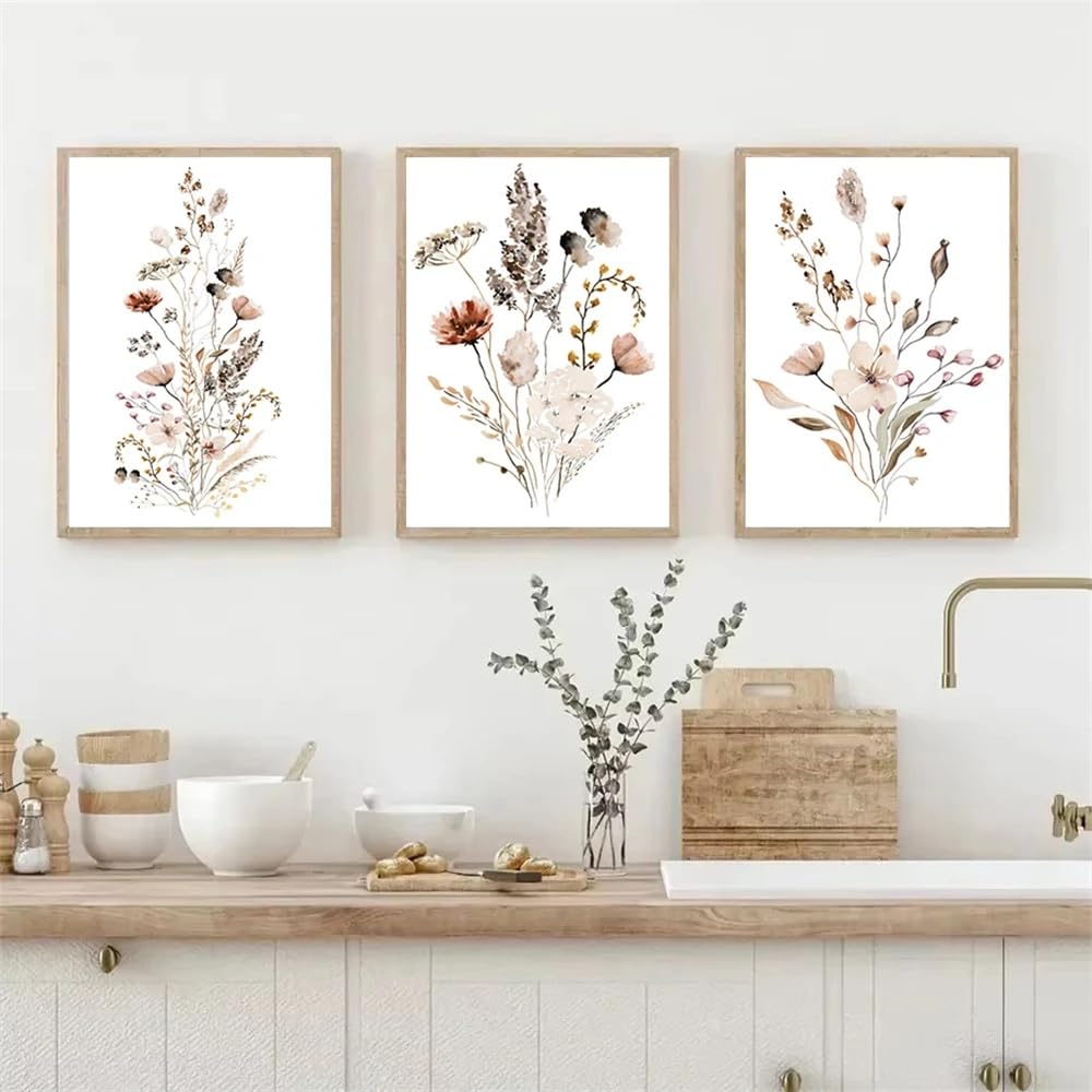 GOSRD Canvas Poster Abstract Vintage Plant Flower Wall Art Painting Wild Botanic Wildflowers Print Picture Living Room Decor(40x55cm-3Pcs)