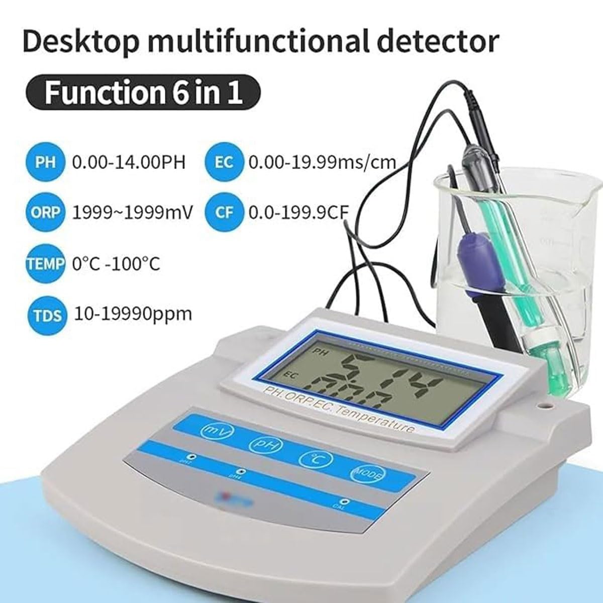 Laboratoryjny miernik PH 6 w 1, cyfrowy monitor jakości wody z kompensacją temperatury 0-50°C, detektor jakości wody z funkcją zapisywania danych, do basenu, akwarium, laboratorium