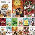 Seasonal Garden Flags Set of 12 Double Sided 12 x 18 Inch, Small Yard Flags for Outside, Summer Fall Garden Flag, Christmas Halloween Winter Outdoor Flag, Holiday Garden Decorations for All Season
