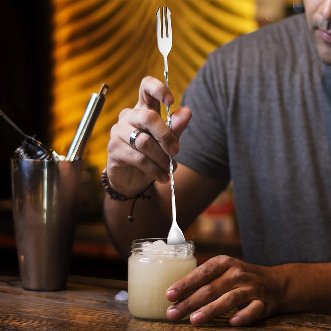 Pestello Per Cocktail In Acciaio Inox - Con Cucchiaio Da Bar Per Mojito E Frullati | Lunghezza 26 Cm - Foto 11