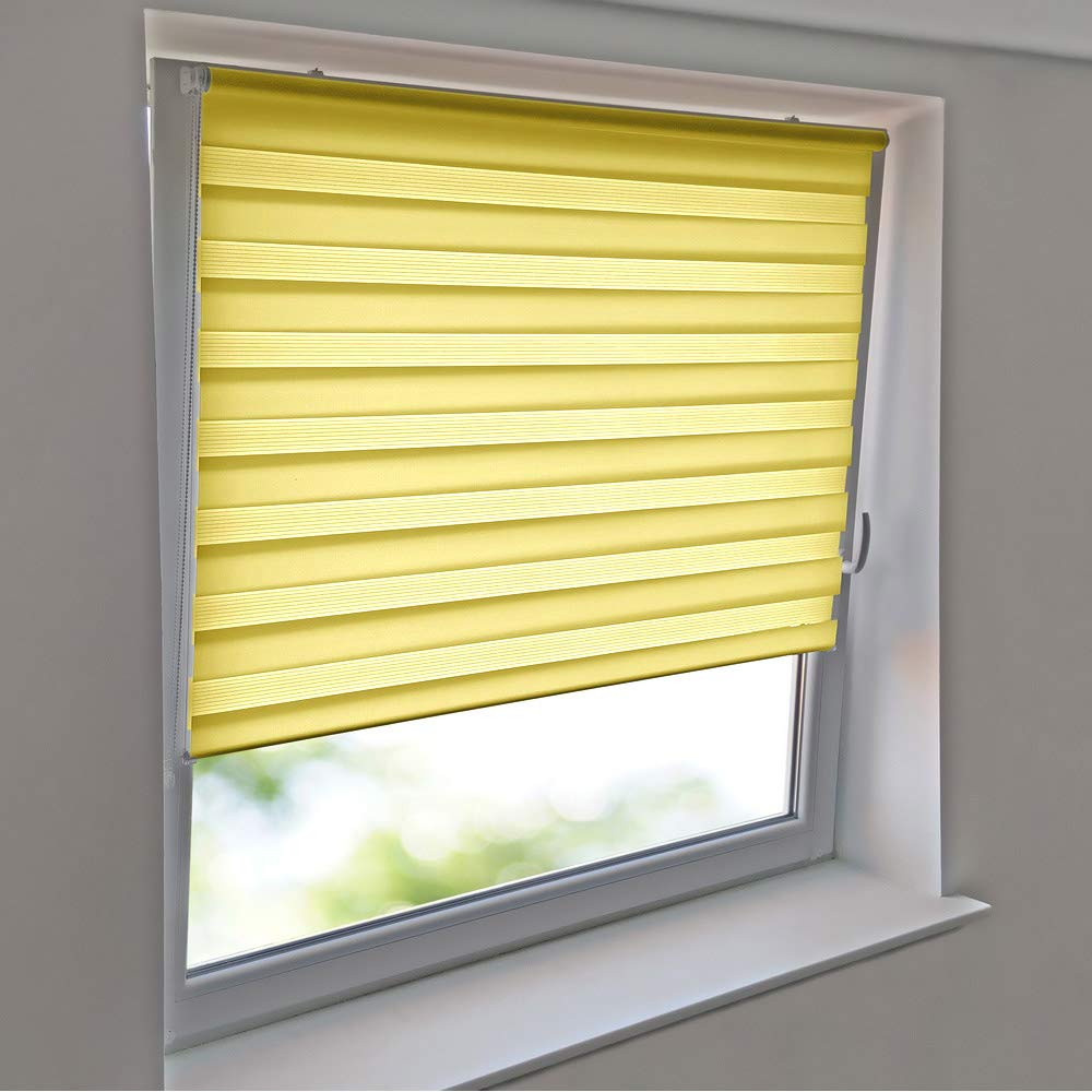 Sonnenschutz-HH - Doppelrollo Klemmfix ohne Bohren Vario Seitenzug Duorollo AUSSENMAß Breite 100 x 190 cm Höhe - gelb