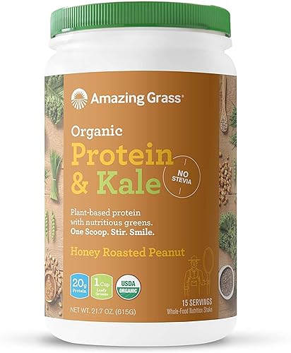 Amazing Grass Proteína y col rizada - Proteína en polvo orgánica a base de plantas, con verduras nutritivas sin stevia, 0.71 onzas de proteína, 1