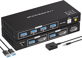 KVM Switch DisplayPort 2 Port displayport 1.4 switch for 2 Computers Share Keyboard Mouse Printer Support 8K60Hz 4k120HZ
