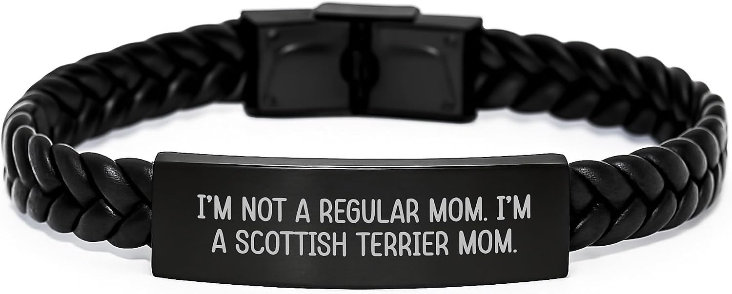 Funny Scottish Terrier Mom Interlaced Leather Graduation Gift for Friends from Mom