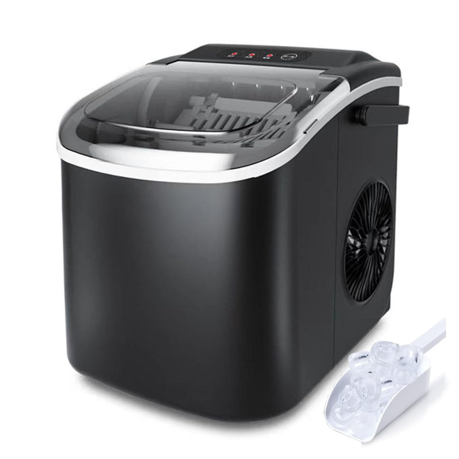 Generico Macchina per Il Ghiaccio da banco, Design Portatile, 9 cubetti di Ghiaccio in 6 Minuti, Produzione giornaliera di 15 kg, autopulente, Ideale per casa, Cucina, Ufficio, Bar (Nero)