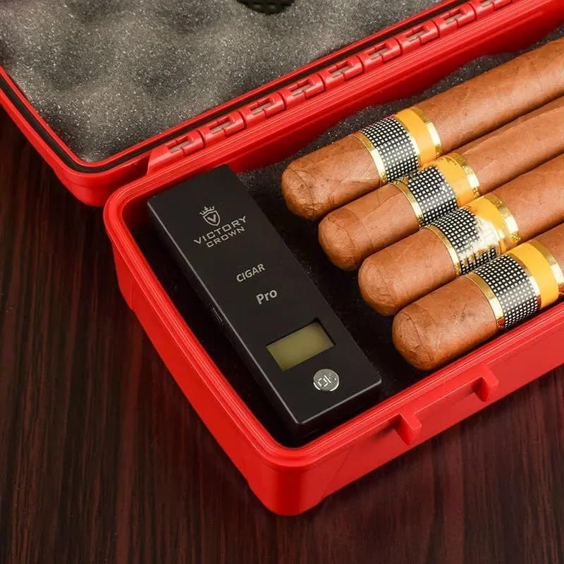 Electric Cigar Humidity Meter with LCD Display Digital Rechargeable Moisture Guage Tester Reader Humidor Hygrometer Needle Smoking Tobacco Accessories Husband Father Gifts (Black)