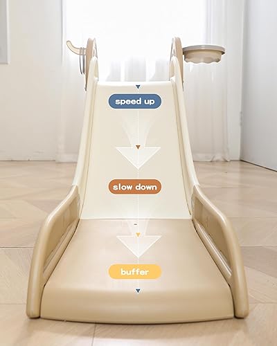 Miniatura 4 de Tobogán 4 en 1 para niños pequeños, toboganes independientes para niños, sandalias plegables de plástico para bebé con aro de baloncesto y pelota,