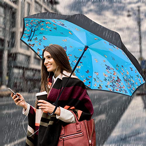 image for Owen Kyne Windproof Double Layer Folding Inverted Umbrella, Self Stand