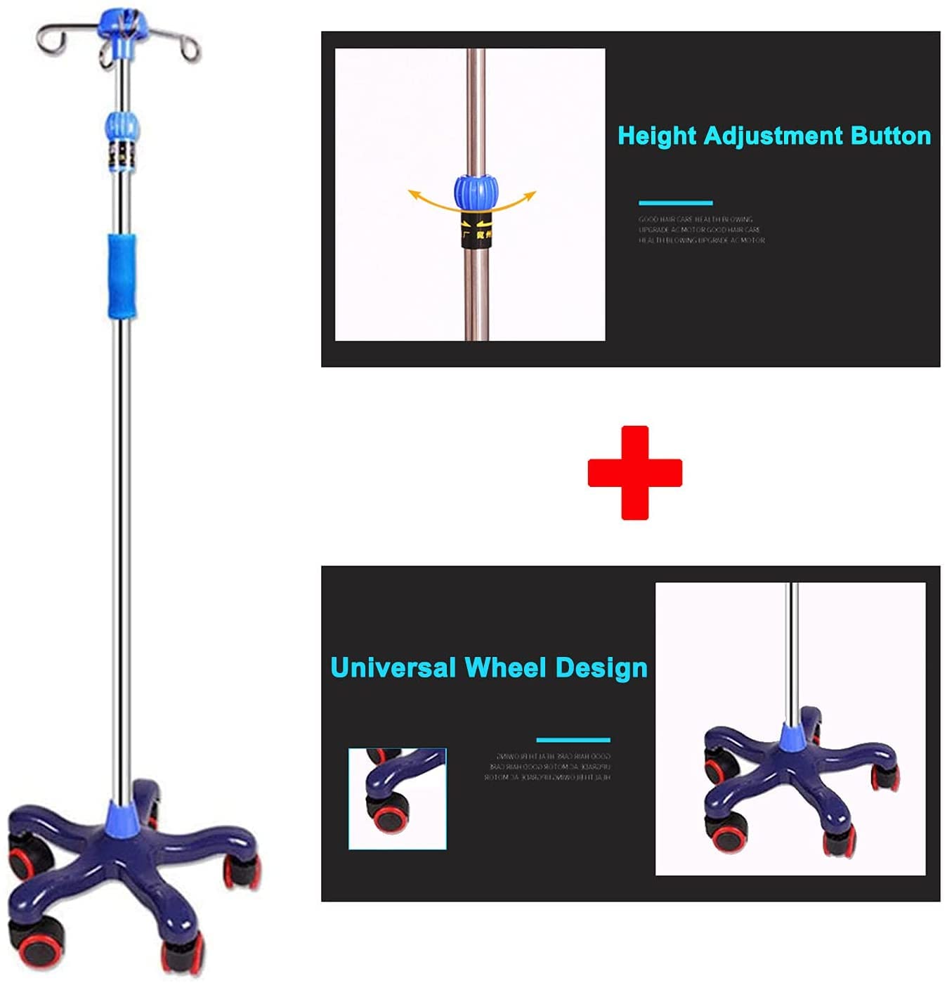 Soporte para suero intravenoso, Soporte para infusión portátil, Soporte para Postes para suero, Base Pesada de Hierro Fundido | Soporte de infusión médica con Ruedas | Soporte para intravenosos d