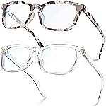 VISOONE 2 Pack Blue Light Blocking Glasses Square with Anti Computer Glare for Gaming Women and Men