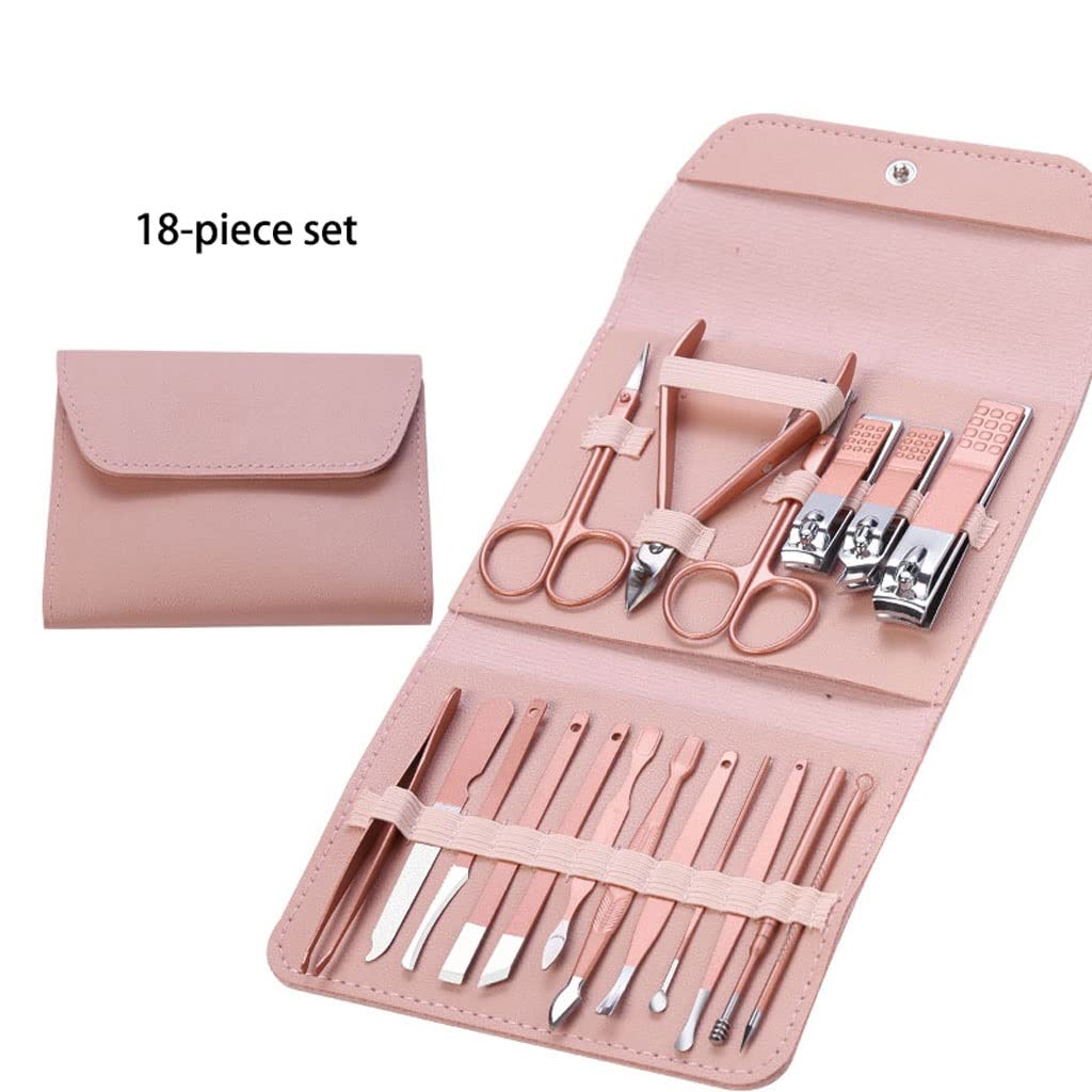 Kit de cortaúñas Kit de cortaúñas Pedicura profesional Kit de manicura de acero inoxidable Herramientas de belleza Kit de belleza con estuche de cuero de PU de moda portátil (oro rosa) Juego de manicu