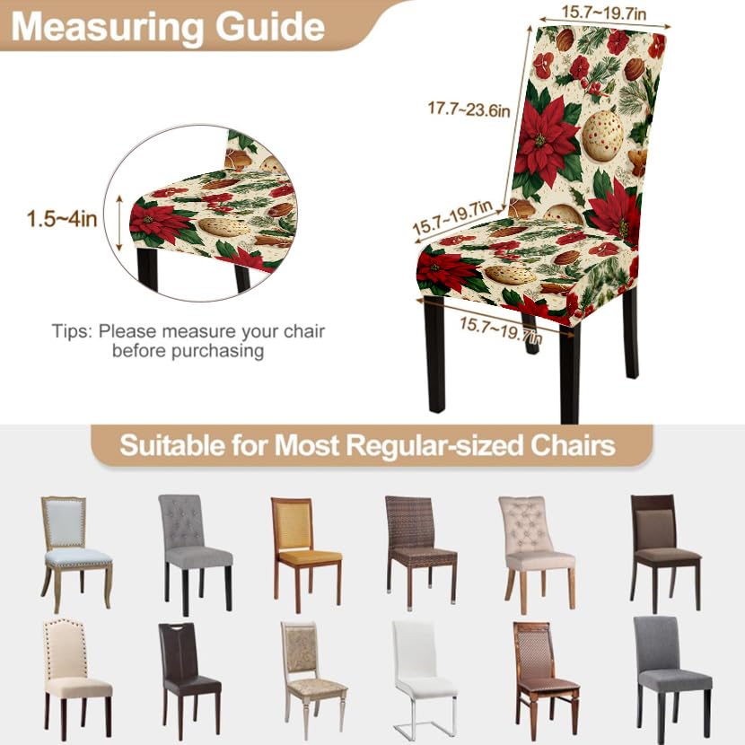 Image of Poinsettia Christmas Dining Chair Covers Set of 4, Slipcovers