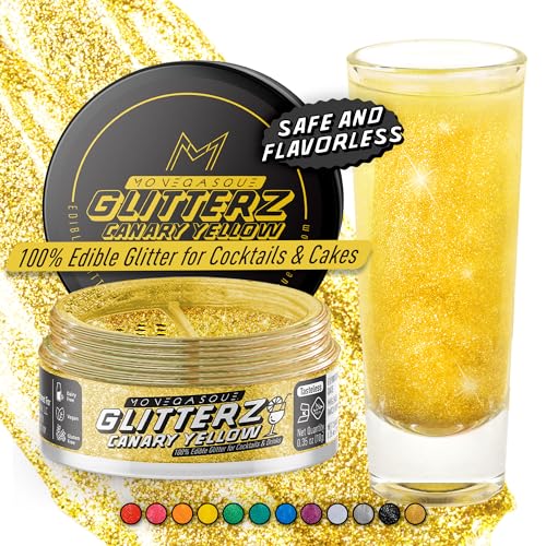 Image of MONEGASQUE Canary Yellow Edible Glitter for Drinks & Cakes, 10g | Shimmer Powder, for Cupcakes, Chocolate & Strawberries, Cocktail Garnish, Vegan, Gluten-Free, for Bakers & Mixologists