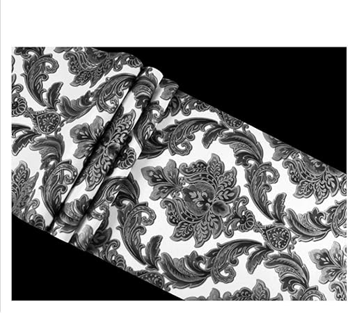 Miniatura 4 de QIHANG Papel pintado de damasco 3D de PVC de estilo europeo moderno para sala de estar TV/bar blanco y negro 1.73' de ancho x 32.8' de largo
