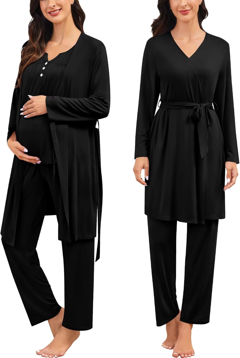 SWOMOG Maternity Nursing Pajamas Sets 3 PCS Women Postpartum Pajama Breastfeeding 3 in 1 Labor Delivery Button Pregnancy Pjs - Image 2