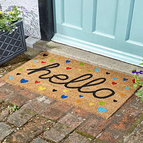HomeZone Welcome Mat Decoir Doormat Door Mat Natural Look Mat Slip Resistant PVC Backing Safe Anti-Slip Indoor Outdoor Use (Hello)