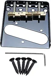OVSAL Ponte de guitarra fixa vintage com placa de base de aço de 3 selas compensada de latão 10,8 mm compatível com peças de reposição para guitarra elétrica estilo Telecaster Tele vintage, preta