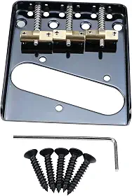 Ponte de guitarra fixa vintage com placa de base de aço de 3 selas compensada de latão 10,8 mm compatível com peças de reposição para guitarra elétrica estilo Telecaster Tele vintage, preta