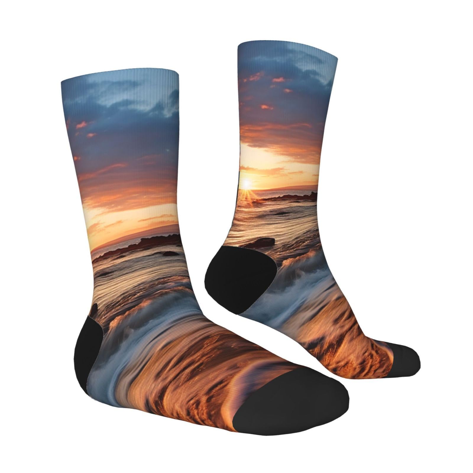 LZQPOEAS Beach Maui Hawaii Sunset Sea Waves Clouds Athletic Socks Unisex Cushioned Crew Socks Hiking Running Calf Sock Soft Above Ankle Sock