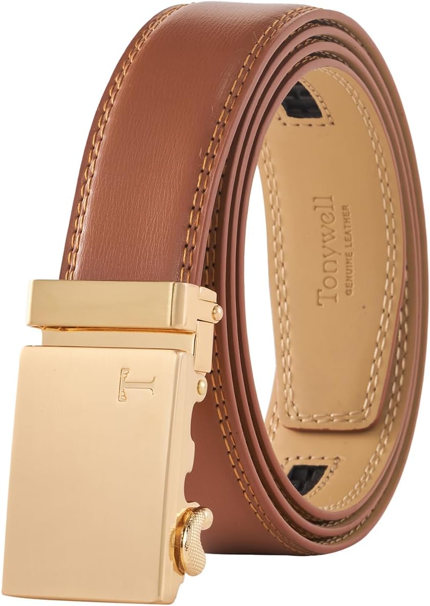 Tonywell Ratchet Belts for Men, Leather Dress Casual Belt, 1 3/8" Adjustable with Comfort Click Buckle