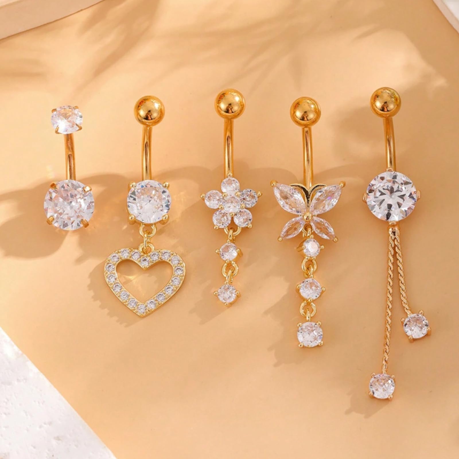 TYXHXTF 11 Piercing Nombril Percing Au Nombril, Piercing Nombril Anneau Percing Nombril, Corps Piercing Bijoux Barbells, Coeur Papillon Anneau De Nombril Bijoux De Piercing Au Ventre Pour Femme, Or
