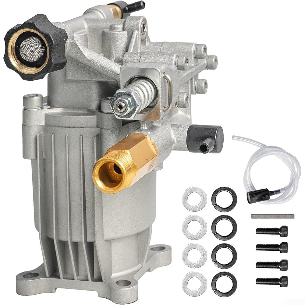 3/4'' Shaft Pressure Washer Pump Kit For Gas Power Washers Equipped With Small Engines Ranging From 180 To 225 Cc, 3400 PSI At 2.5 GPM, Adjustable Unloader For Precise Pressure Adjustments