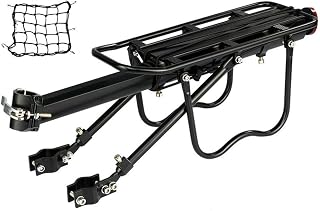 Dirza Rear Bike Cargo Rack: Quick Release Adjustable Alloy Carrier, 115 lbs Capacity, Easy Install for Most Bikes - Black