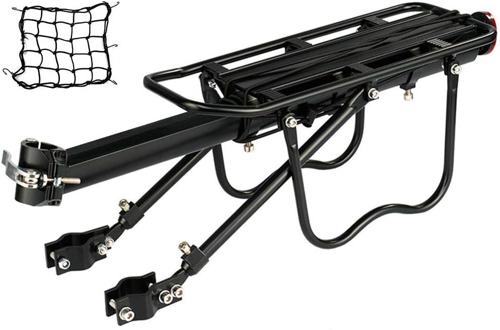 Rear Bike Rack Bicycle Cargo Rack Quick Release Adjustable Alloy Bicycle Carrier 115 lbs Capacity Easy to Install Black