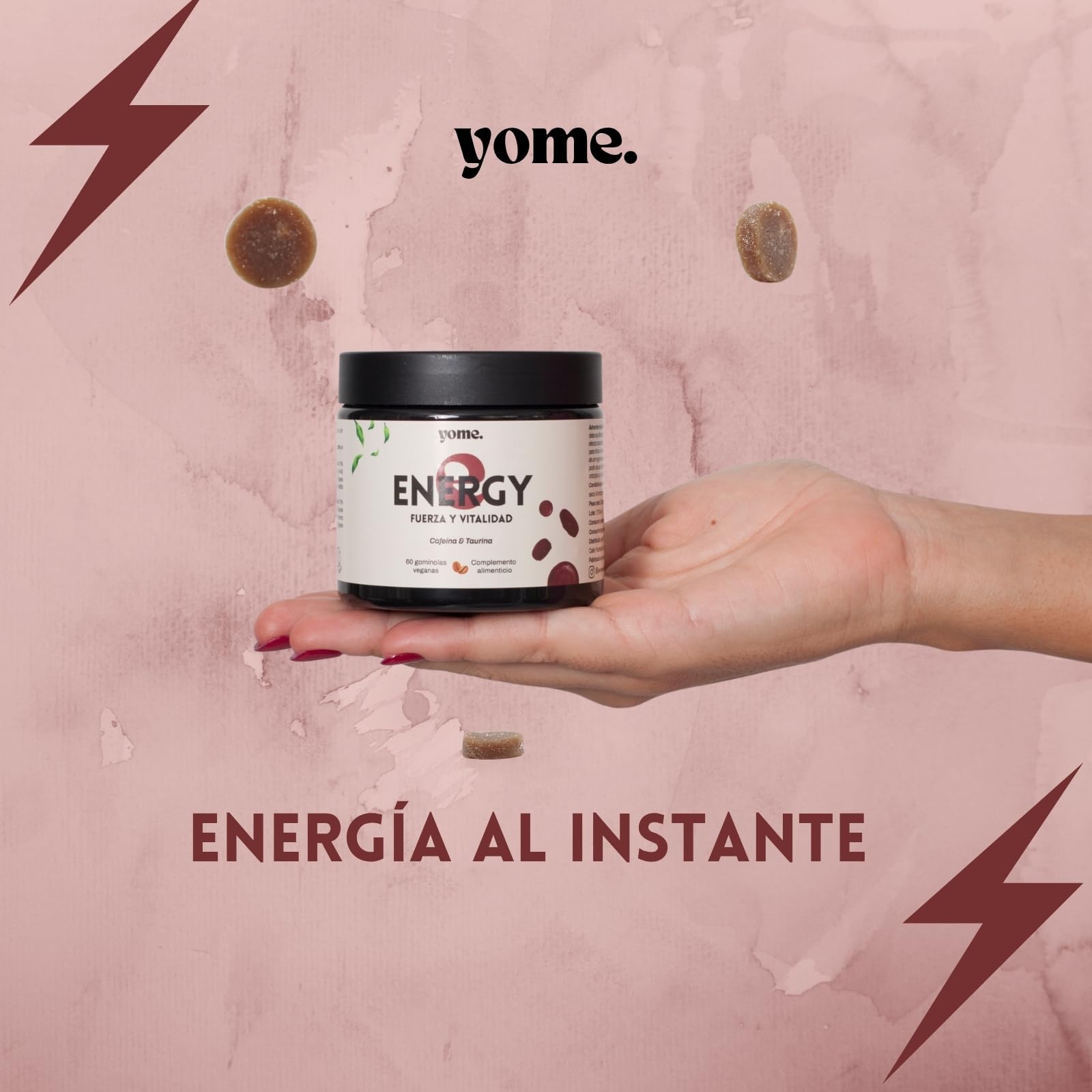 Gominolas de Cafeina y Taurina, Energia – 60 Gominolas Veganas – Mejora la Concentración, Favorece el Rendimiento Físico y Mental – Sabor natural Cafe - Sin Azucar